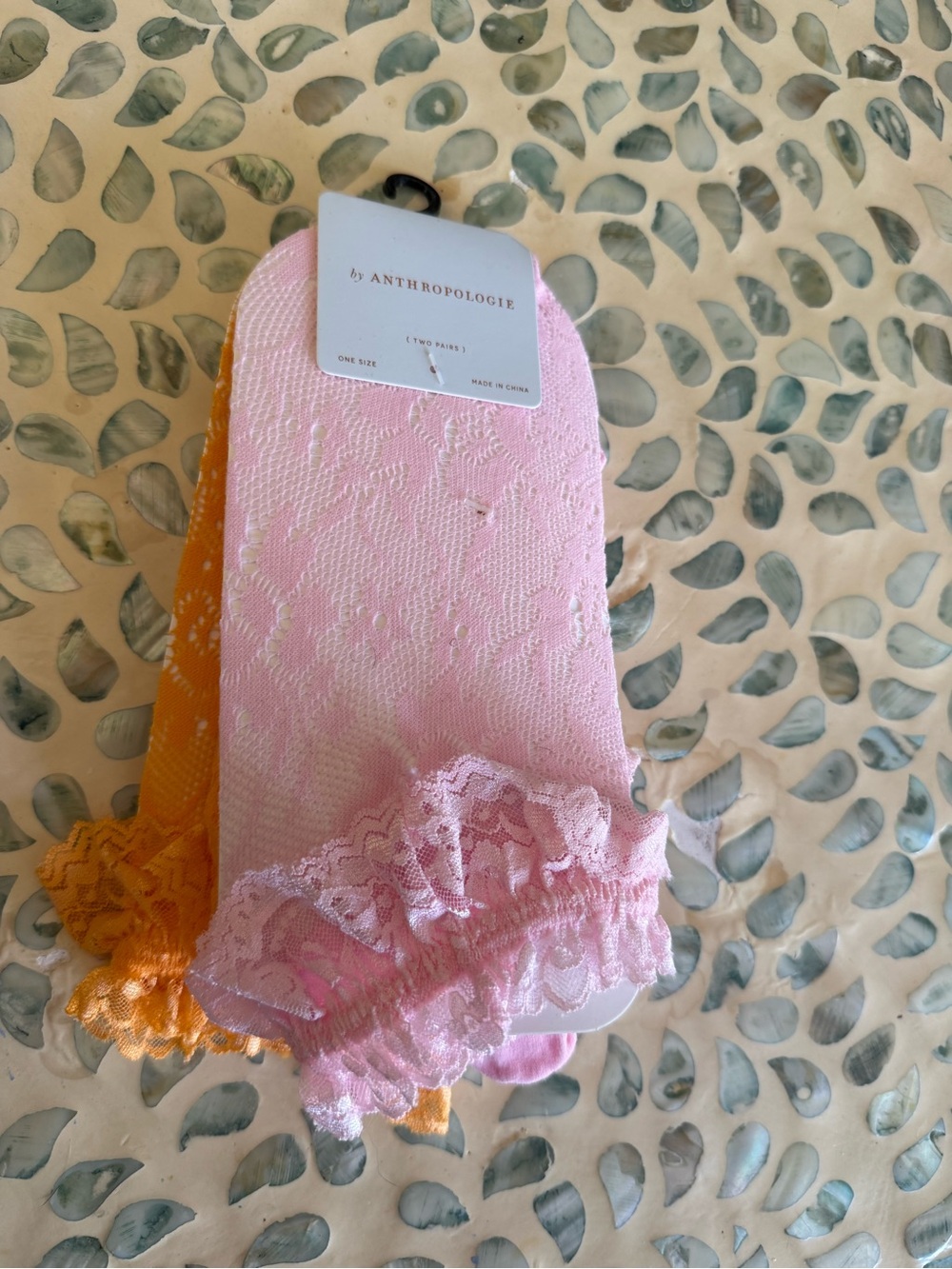 Anthropologie Lace Trim Socks in Pink & Neon Orange